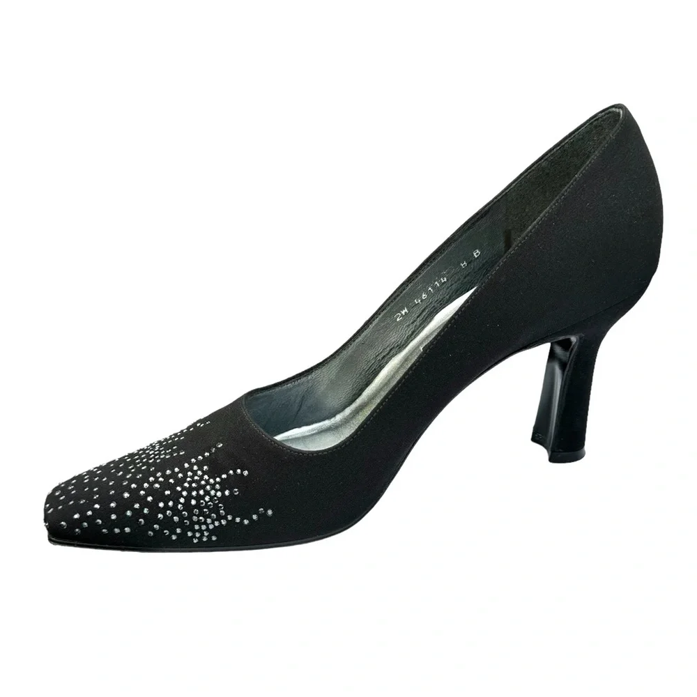 Stuart Weitzman Heels Crystal Embellishment Satin Black Pumps - Picture 7 of 17